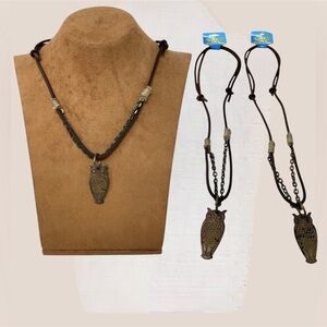 Steam Punk Flat Owl Necklace (Set of 2)